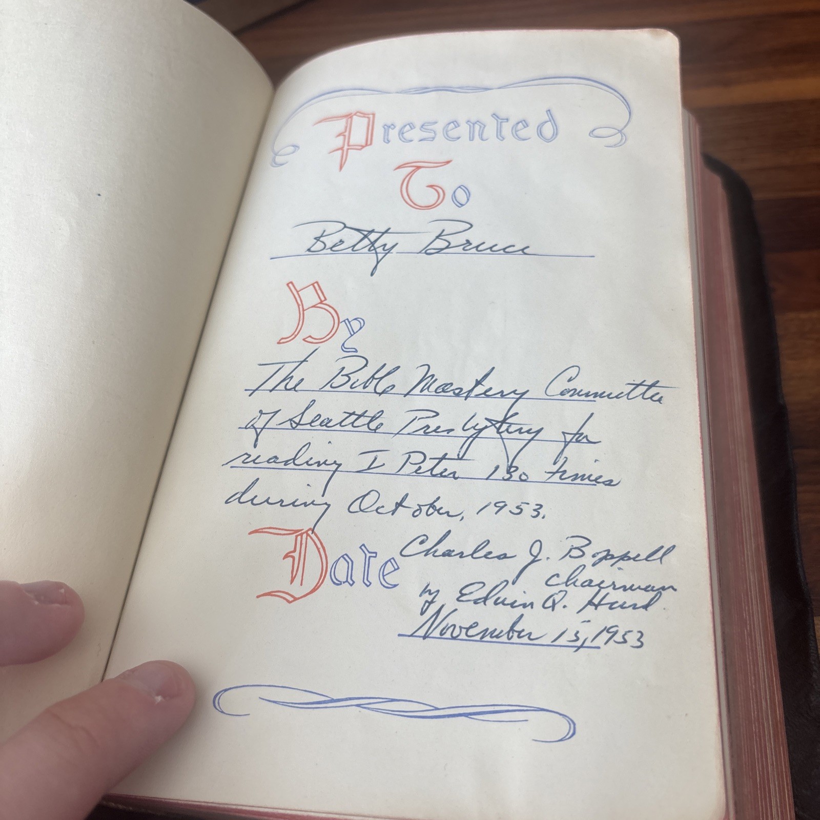 Vintage Holy Bible Red Letter Ed. Leather KJV Collins Clear-Type Press 1949 VG