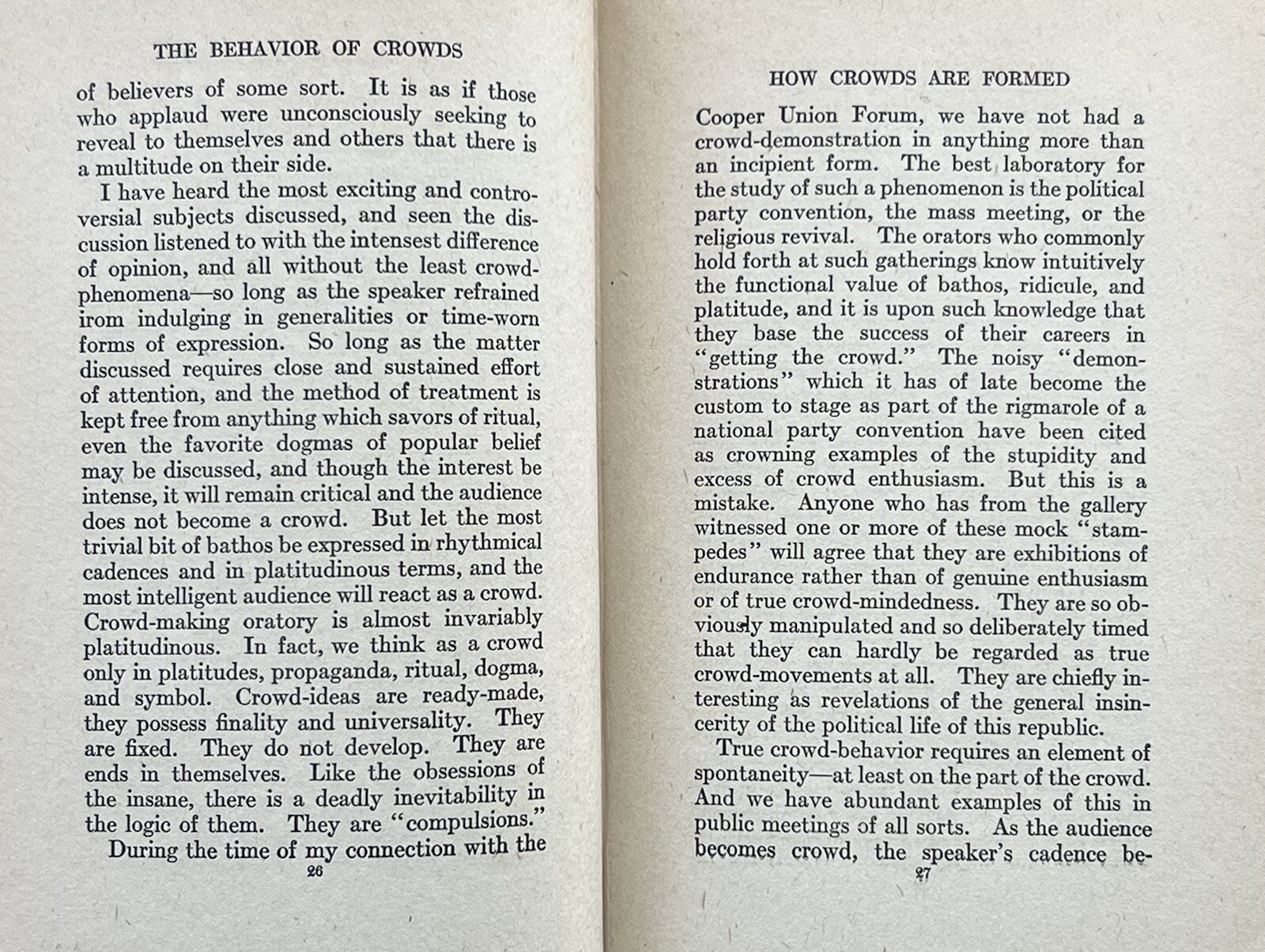 1920 The Behavior of Crowds 1st Ed. ~ Wall Street Stock Market ~ Mob Psychology
