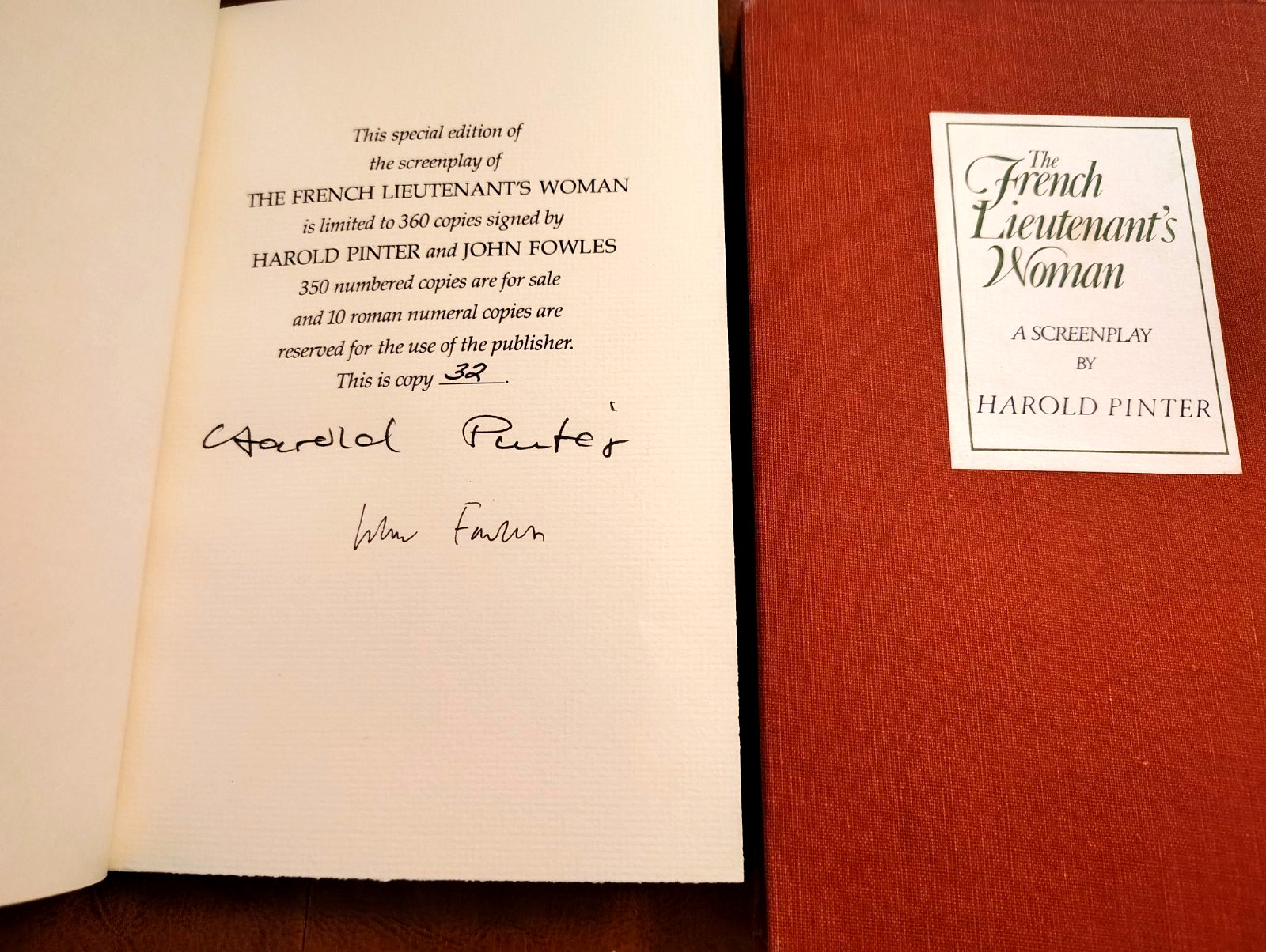 John Fowles, Harold Pinter THE FRENCH LIEUTENANT’S WOMAN Signed 1st EDITION; VG