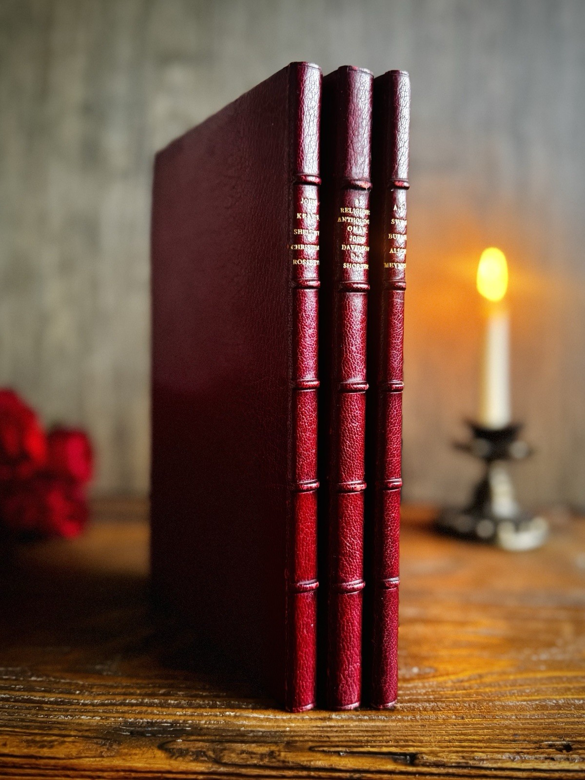 Riviere & Son Fine Binding Red Morocco Poetry Set Keats Rossetti Swinburne 1930s