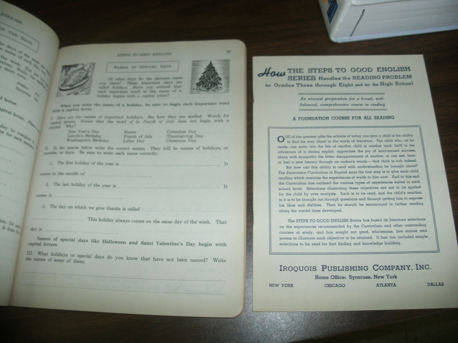 STEPS TO GOOD ENGLISH Book Three Iroquois Publishing Co Shattuck 1941 Vintage