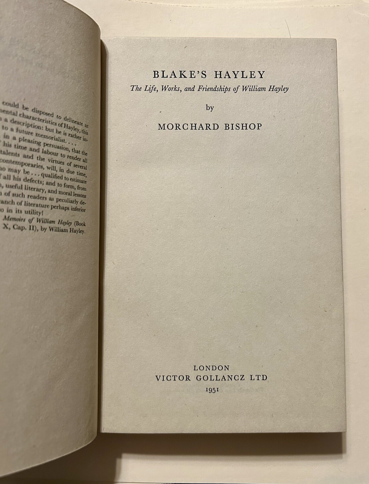 Blake’s Hayley The Life Works & Friendships of William Hayley, M. Bishop, 1st Ed