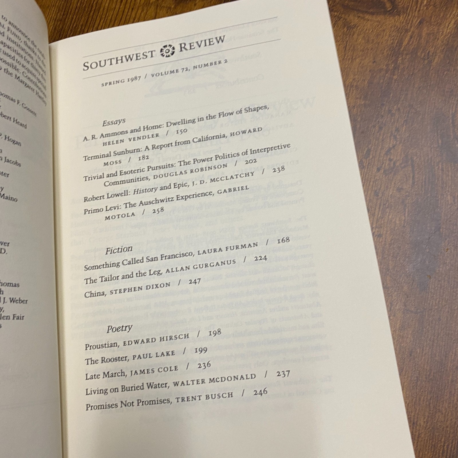 Southwest Review Spring 1987