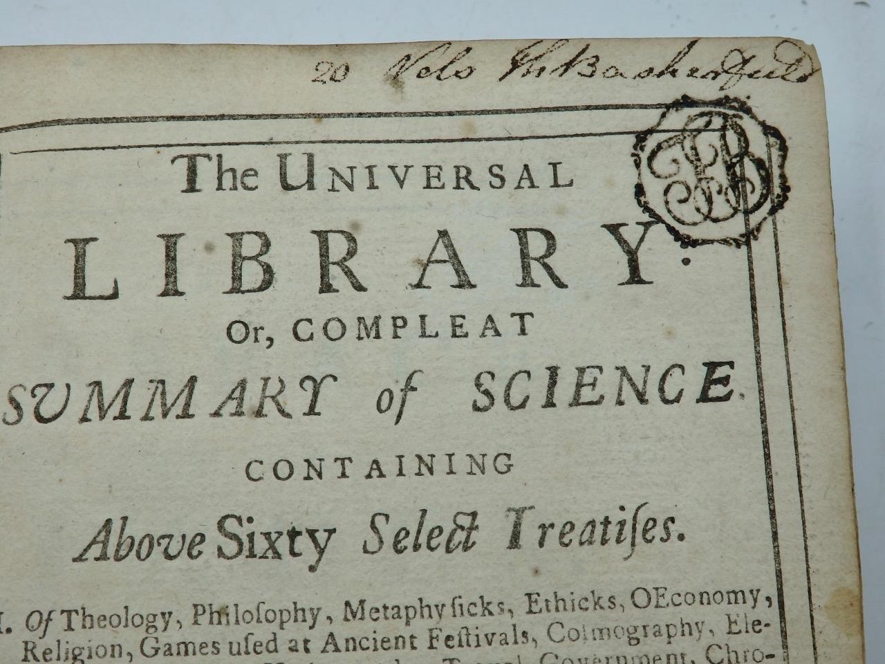 1722 UNIVERSAL LIBRARY or COMPLEAT SUMMARY of SCIENCE – FULL LEATHER Very Clean