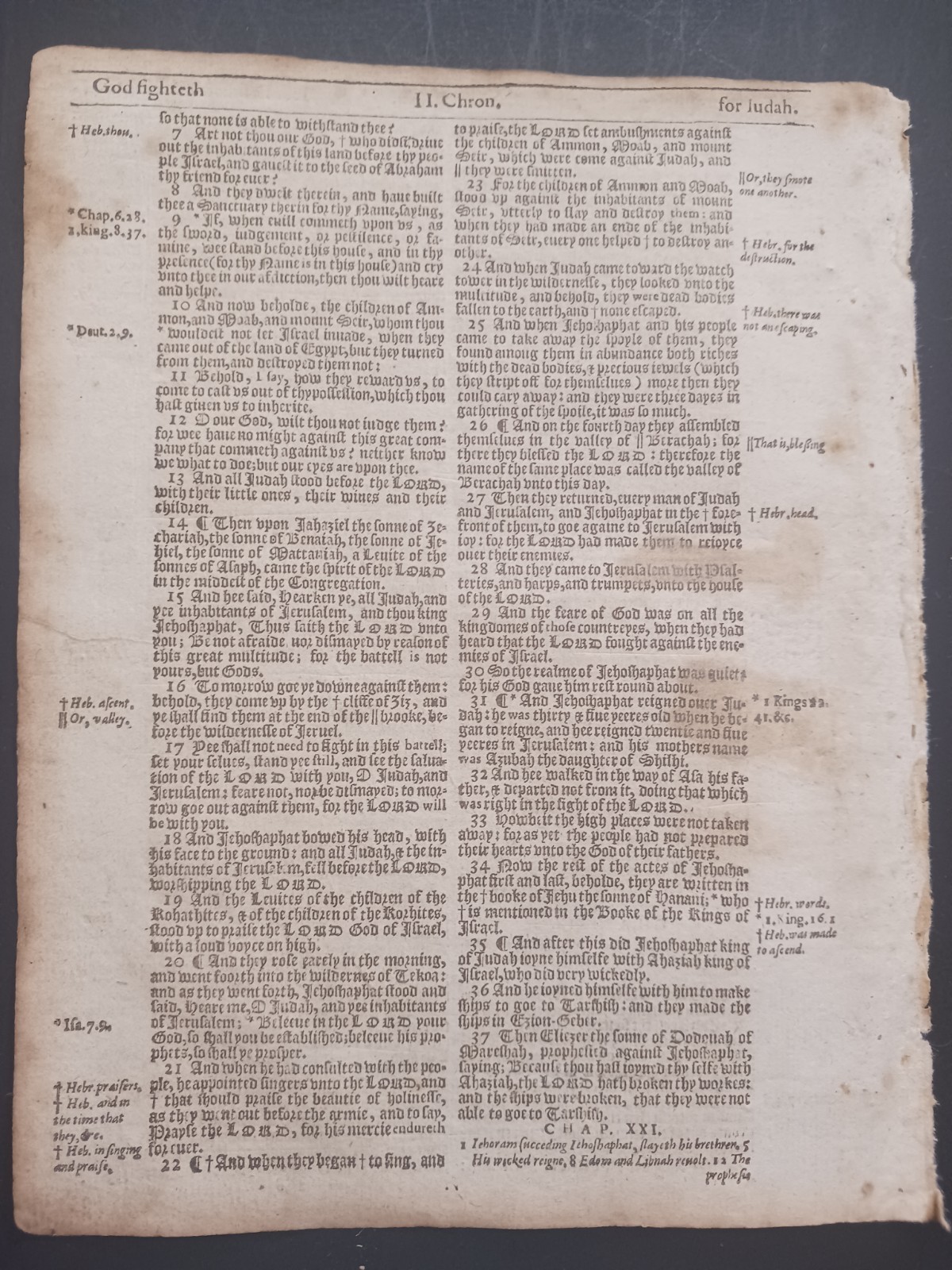 Original 1614 King James Bible Leaf 63 2nd Chronicles 18:22b to 21:1