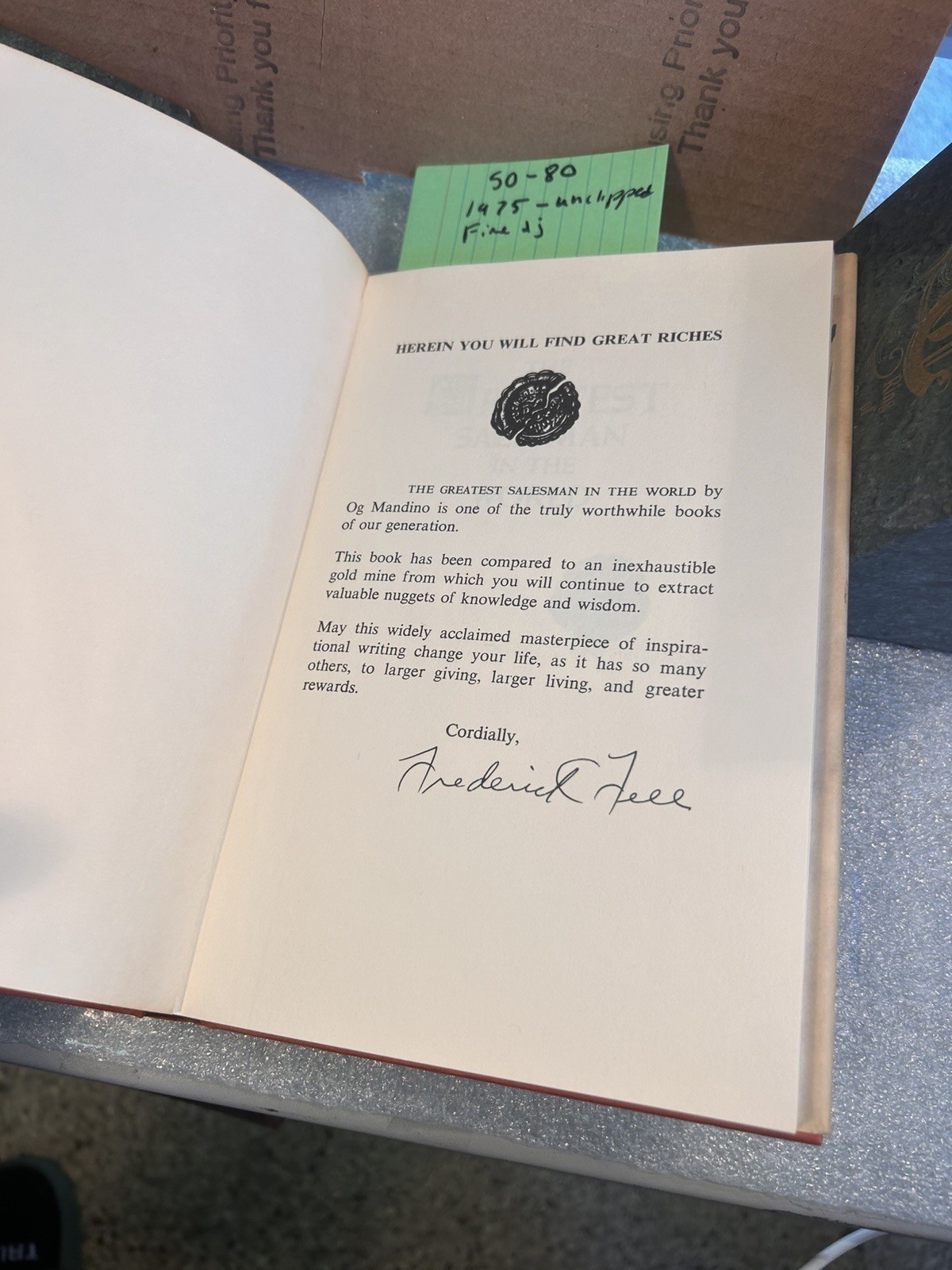 1975 The Greatest Salesman in the World Og Mandino HC DJ Fine Condition