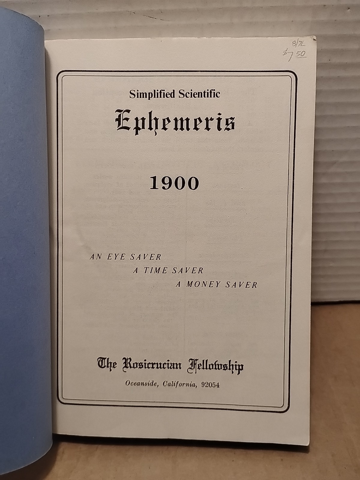 Simplified Scientific Ephemeris 1900 – 1909 – The Rosicrucian Fellowship – PB