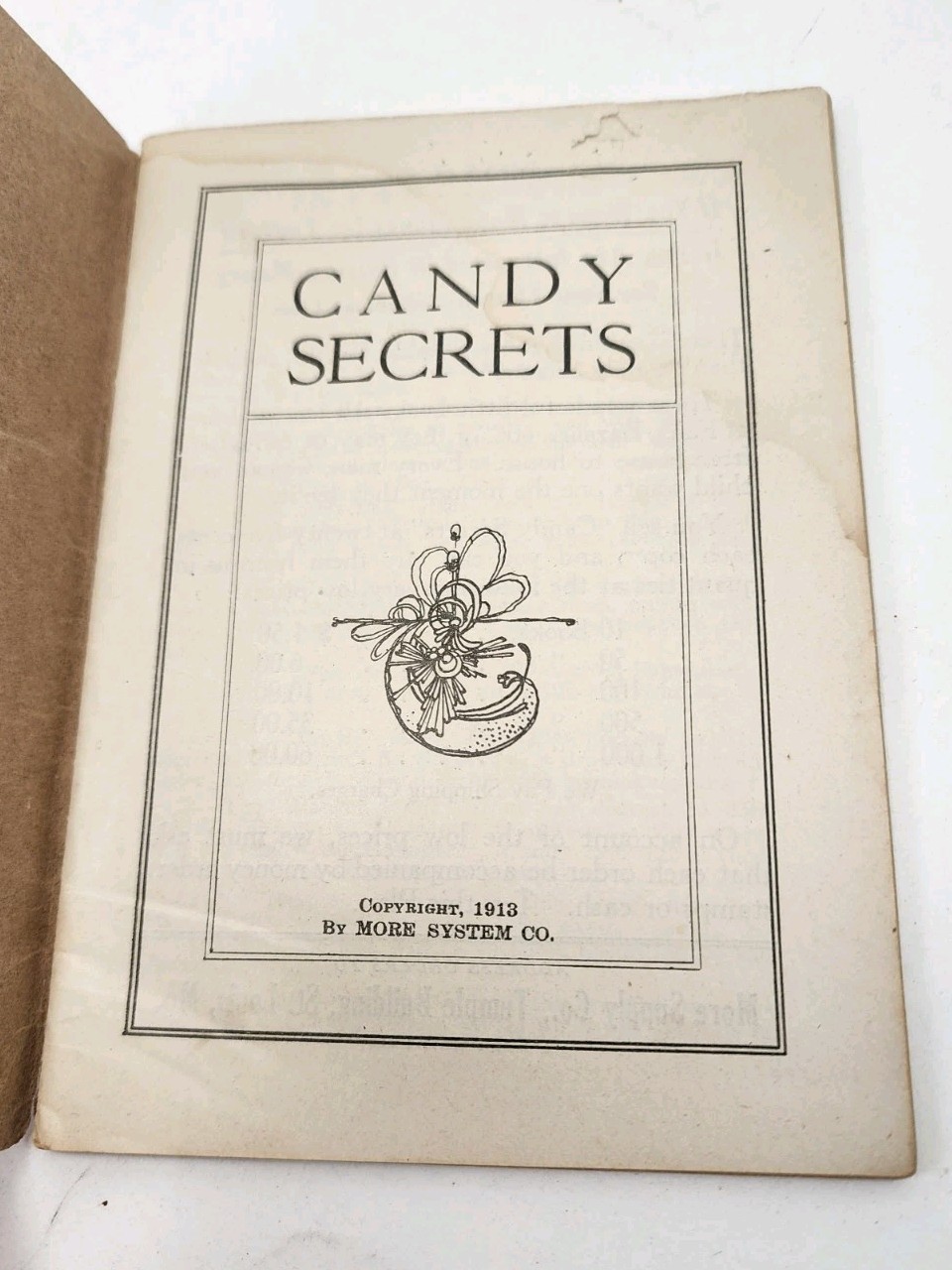 Antique Candy Secrets (1) 1913 More System Co. Paperback 6.5″ Recipe Book