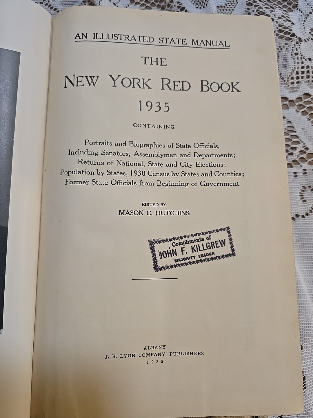 1935 New York NY State Red Book Illustrated Manual Portraits Biographies Vintage