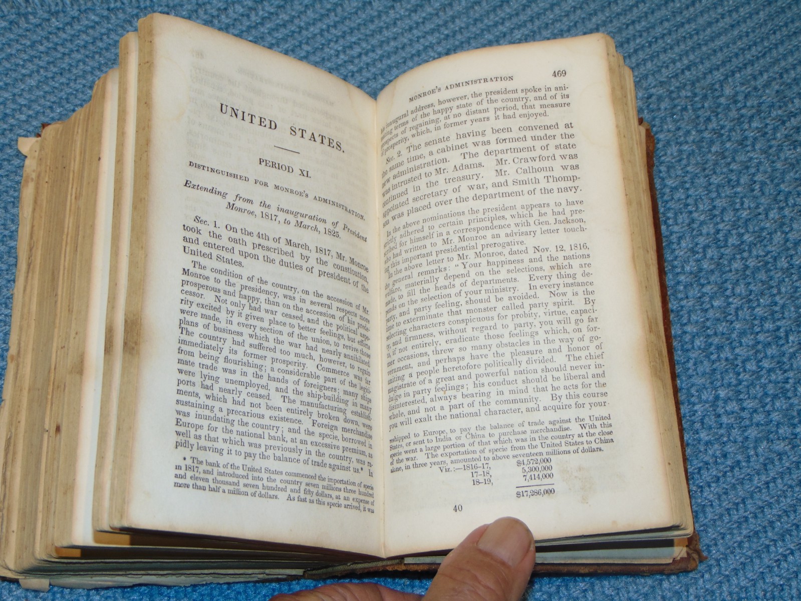 CIRCA 1830 LEATHER-ON-BOARD BOOK: “HISTORY OF THE UNITED STATES”