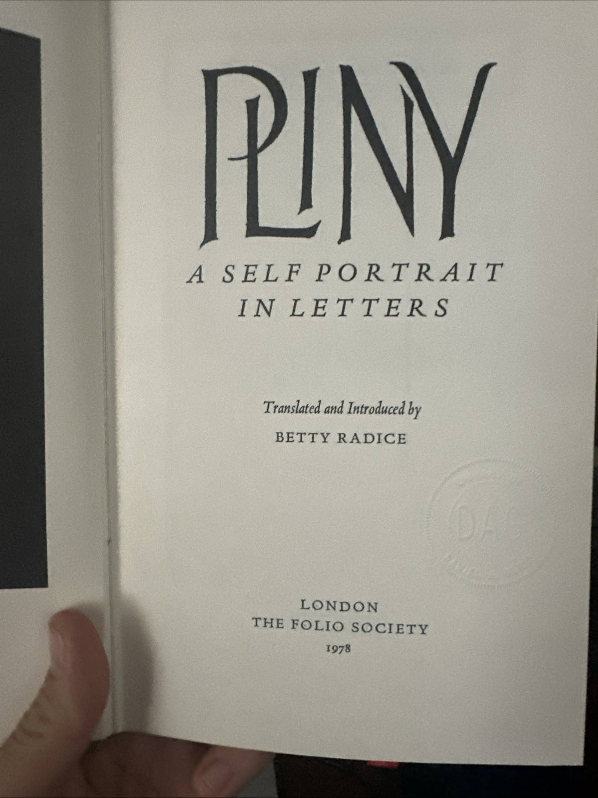 Pliny: Self Portrait in Letters, Folio Society HC 1978, B. Radice