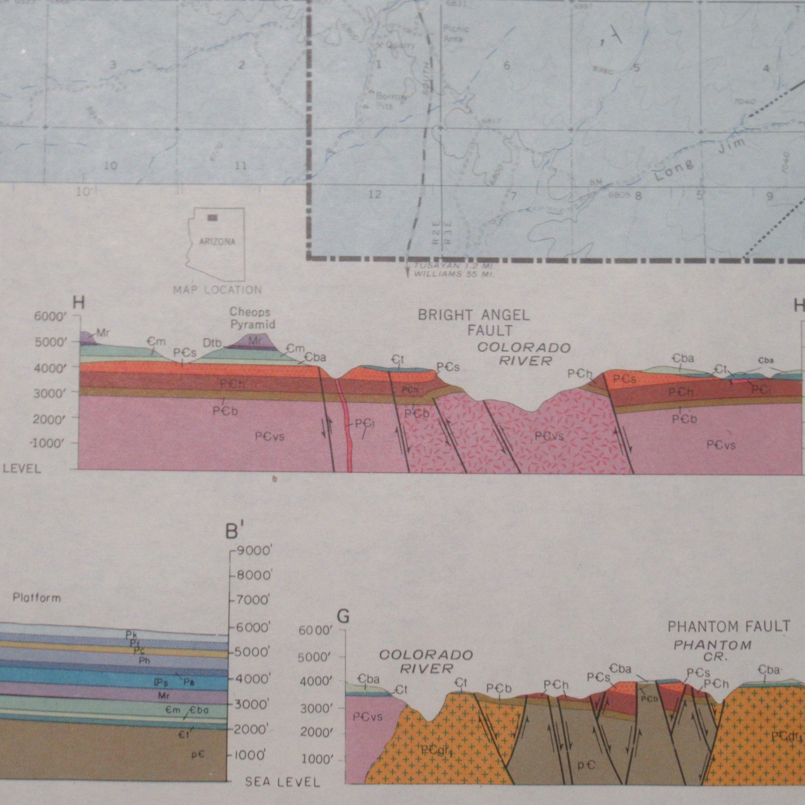 1980 Geologic Map of Eastern Grand Canyon Arizona Full Color Blue Dragon