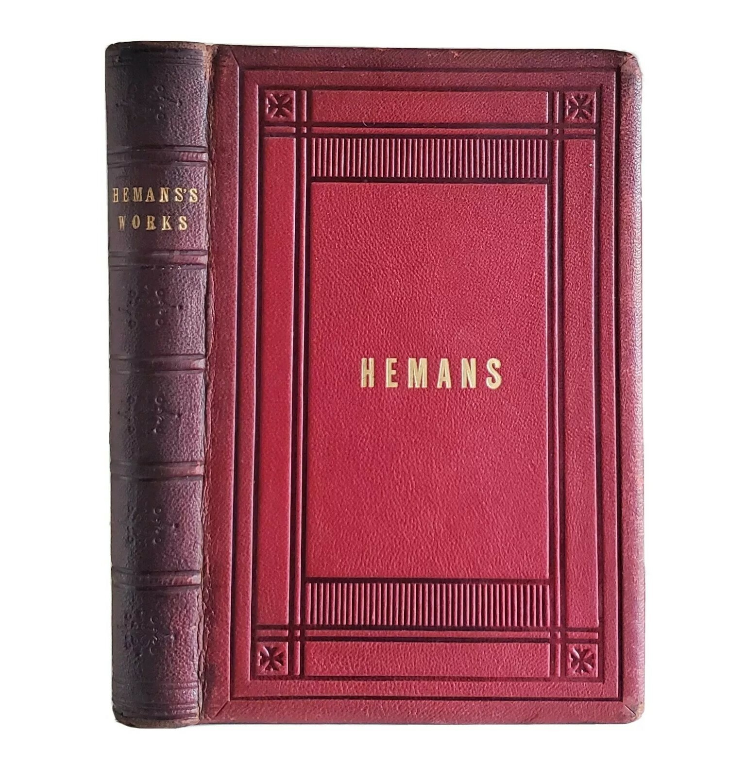 The Poems of Mrs Felicia Hemans Antique 1875 Victorian Embossed Red Leather