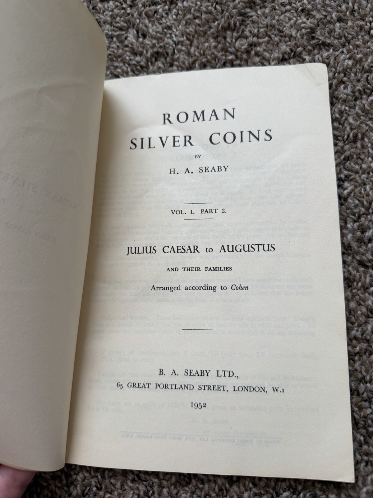 Roman Silver Coins Vol 1 Part 2 Julius Caesar To Augustus H.A. Seaby Numismatic
