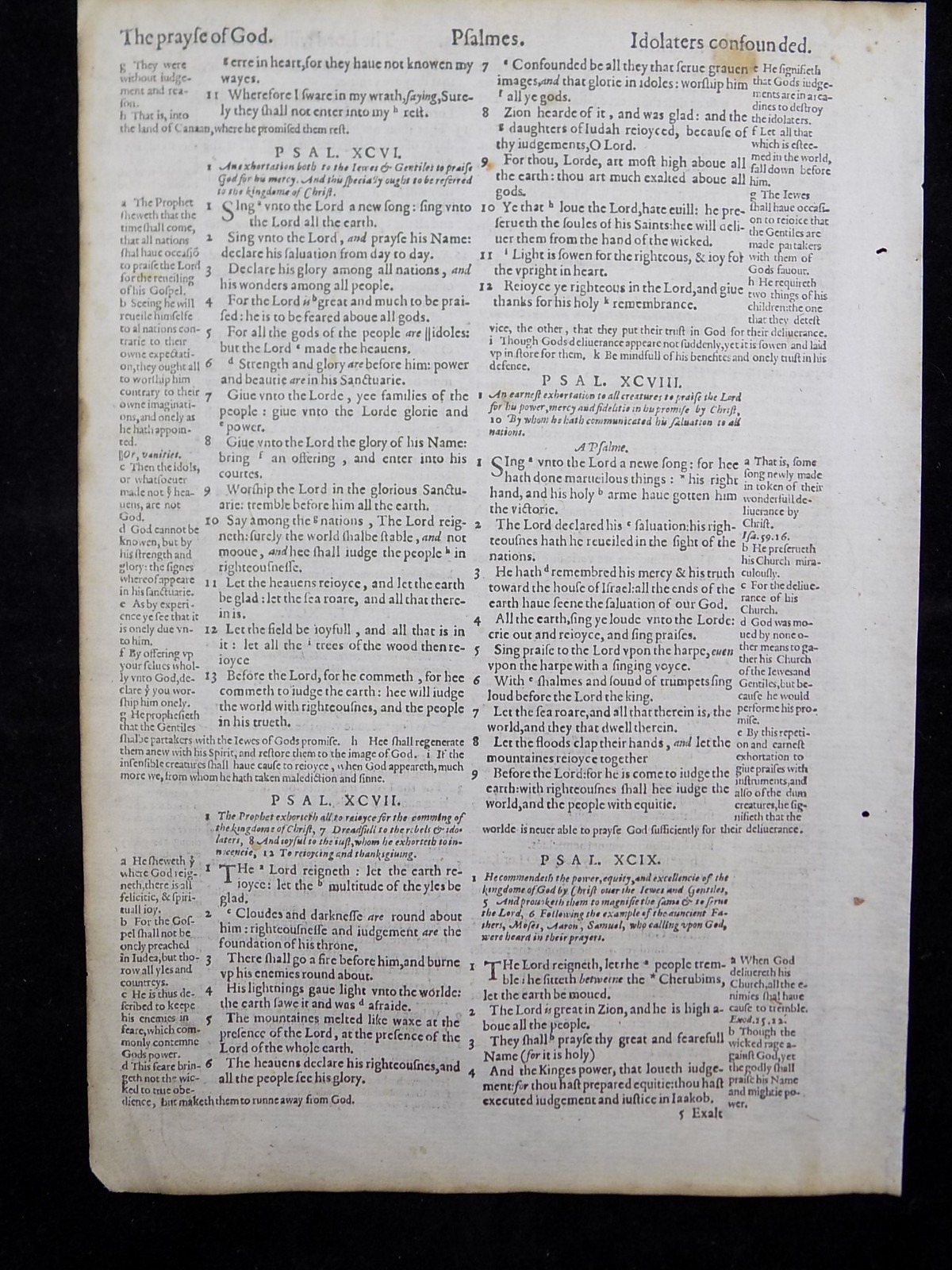 1597 GENEVA BIBLE LEAF PAGE * BOOK OF PSALMS 92:11-99:4 *LORD WILL NOT FAIL HIS