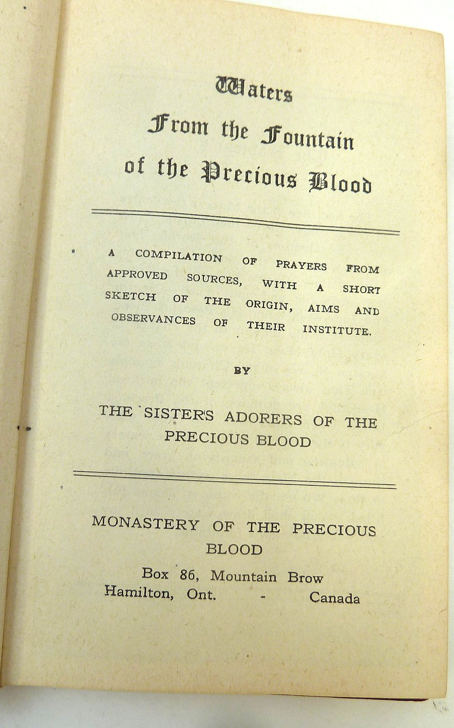 1947 Catholic WATER FROM THE FOUNTAINS OF THE PRECIOUS BLOOD, HB, Pocket Size