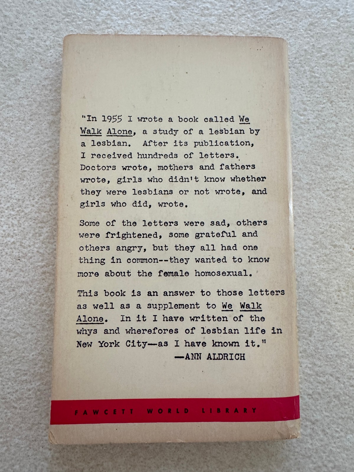 Lesbian Nonfiction WE, TOO, MUST LOVE Ann Aldrich Paperback 1958