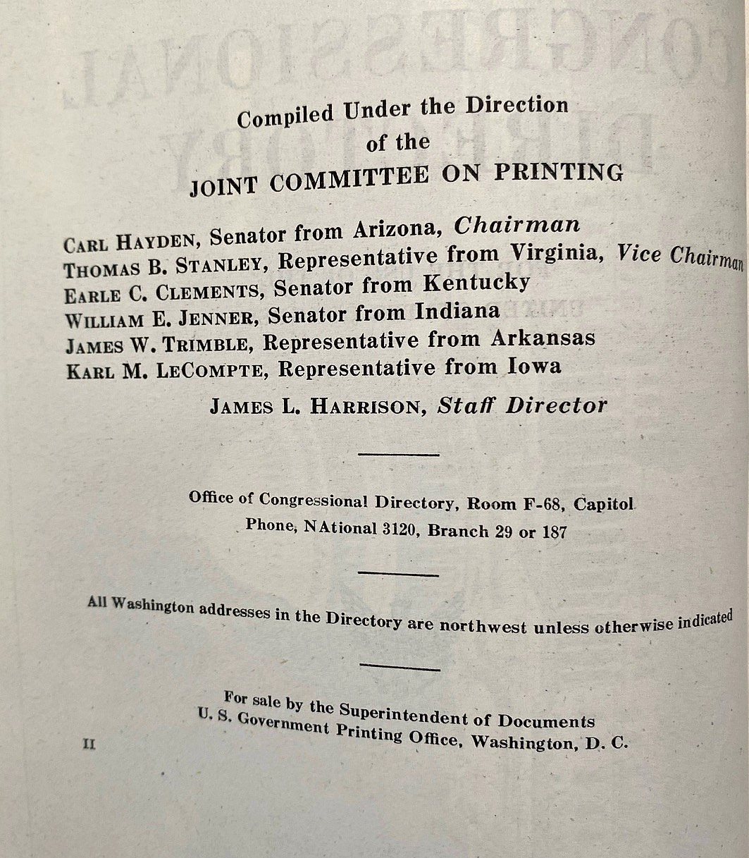 Congressional Directory 82nd Congress 2d Session January 1952