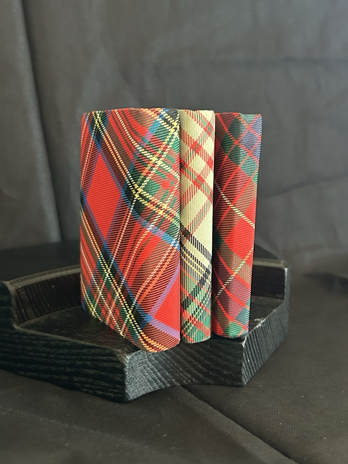 Lot 3 Rare Antique Miniature Thistle Library Silk Tartan Covered Scottish Books