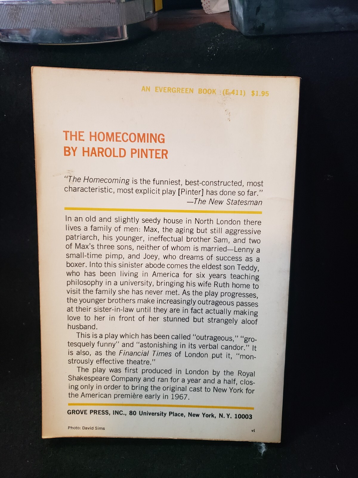 THE HOMECOMING a play by Harold Pinter, 1966 HCDJ BCE, Grove Press