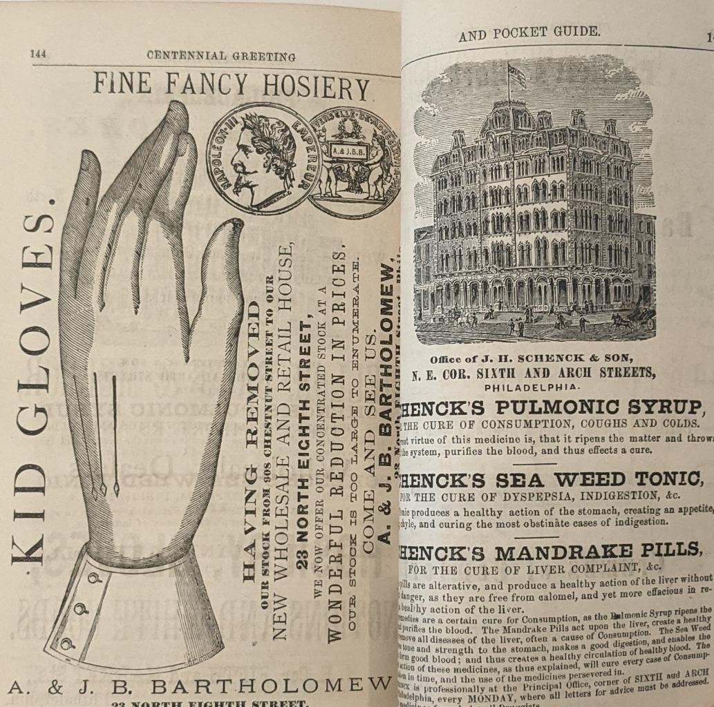 1875 CENTENNIAL GUIDE BOOK CATALOG by BARKER Moore & MEIN DRUGGISTS PHILADELPHIA