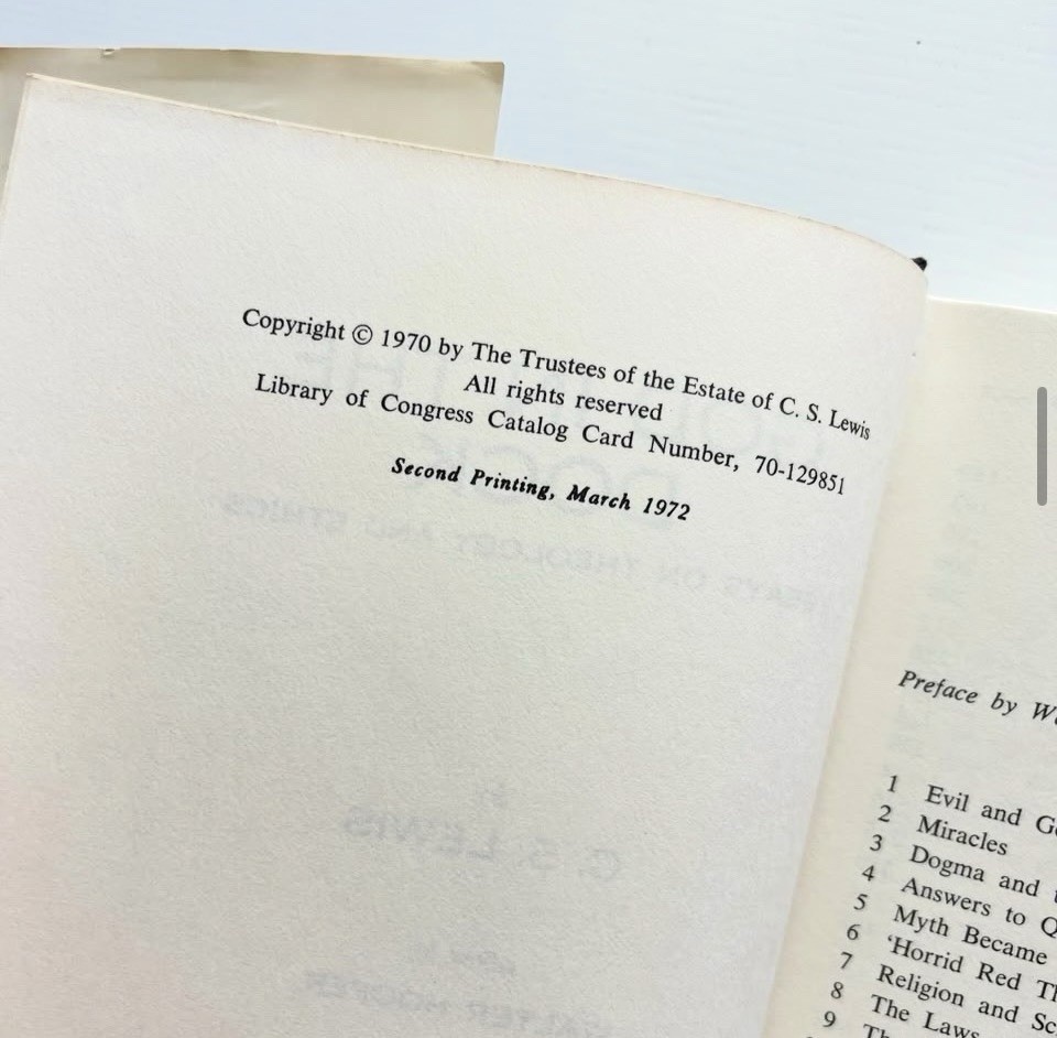 C.S. Lewis, “God in the Dock,” 1972. Stated Second Printing. Original jacket.