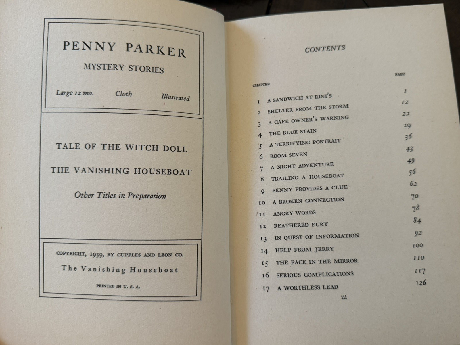 Penny Parker The Vanishing Houseboat by Mildred A. Wirt Cupples Leon 1939 HC