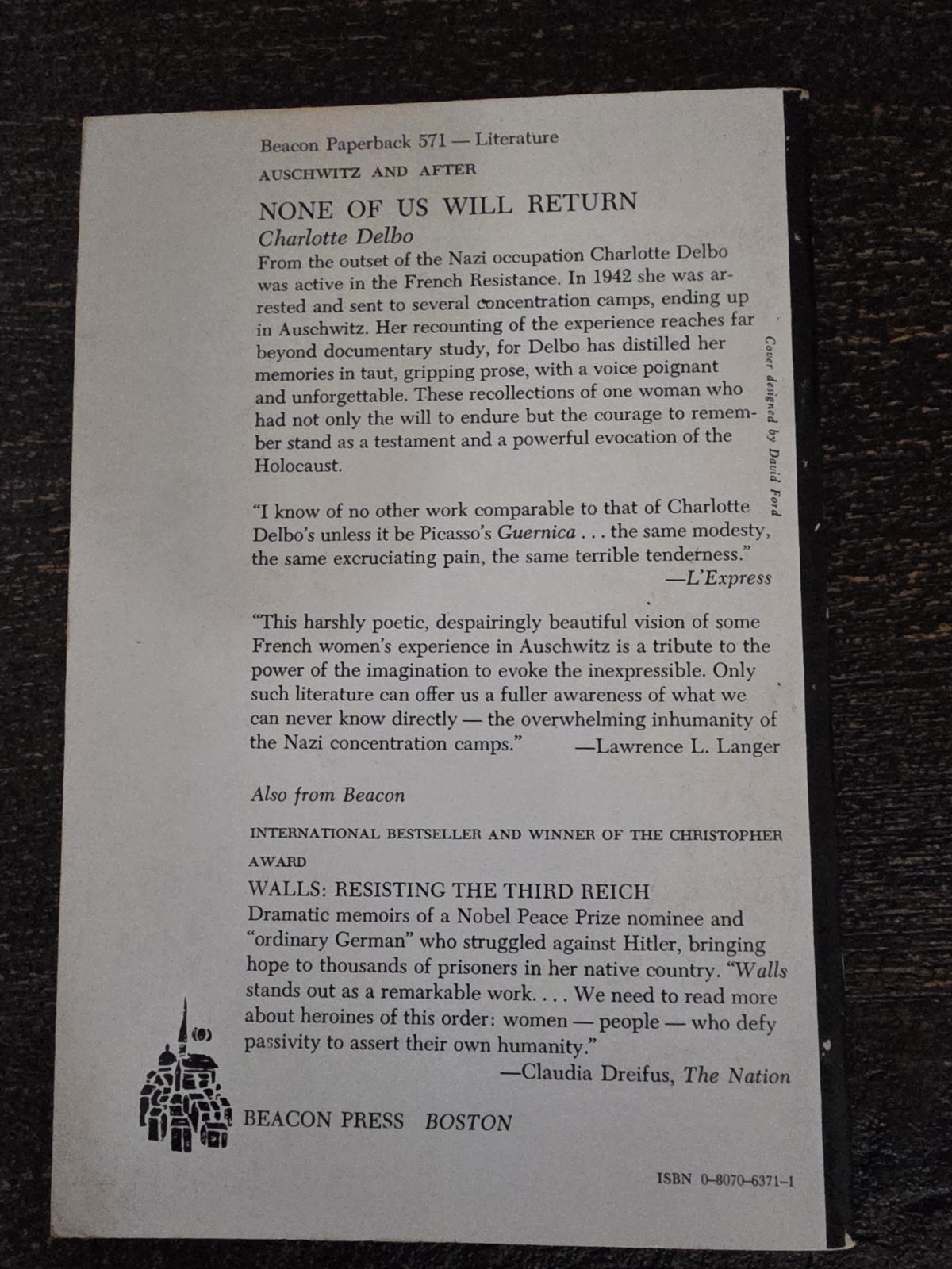 None Of Us Will Return Delbo 1968 Auschwitz Holocaust Memoir Palerback