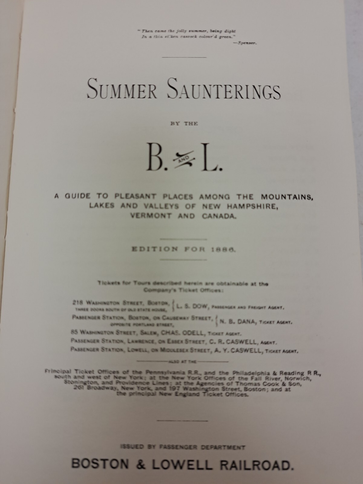 Vintage, Summer Saunterings by The B&L. New Hampshire, 1970 Reprint 1886 #5.4.62
