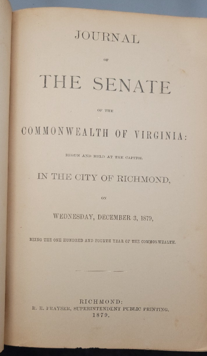 1879-1880 Journal of the Senate of Virginia Antique Law Ledger Politics American