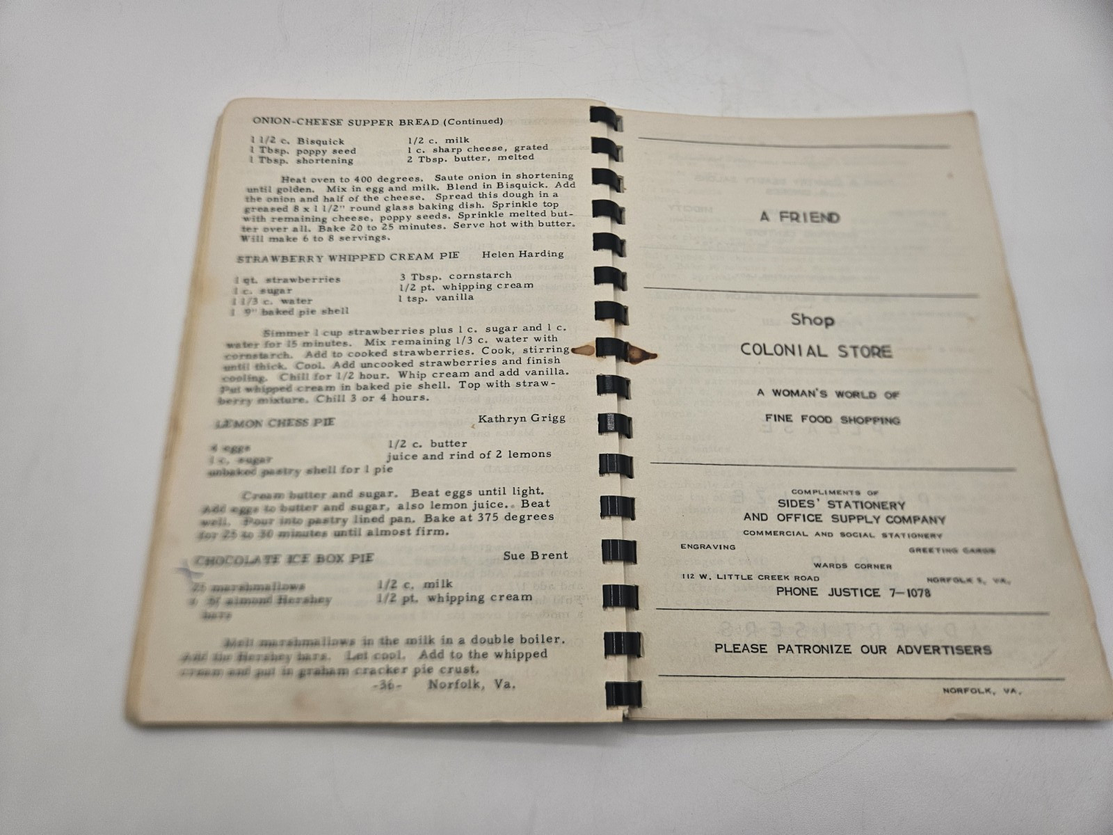 1959 USS Randolph Officers’ Wives’ Club Star Recipes Spiral Cookbook Norfolk VA