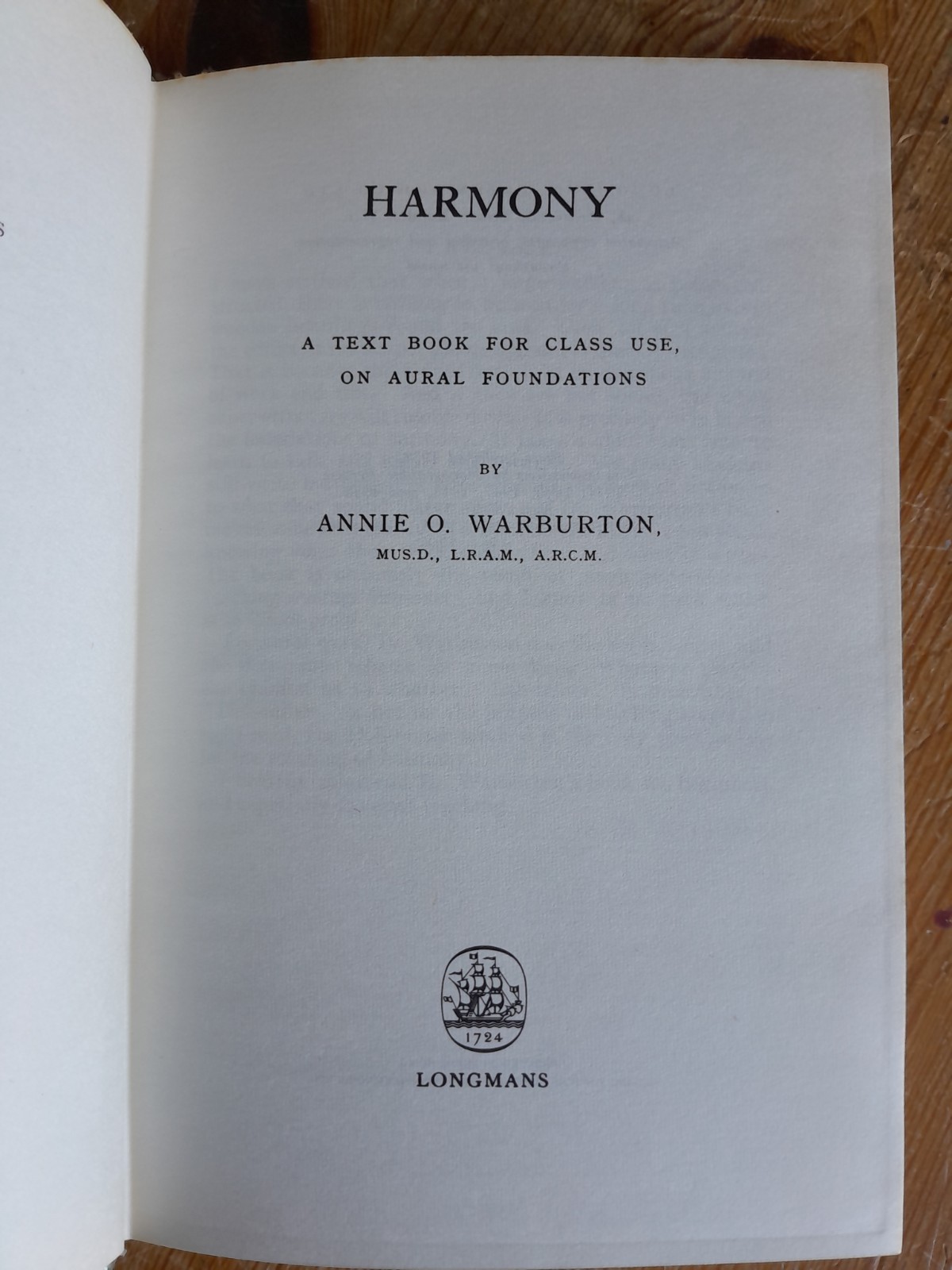 Harmony by Annie O Warburton – vintage music hardback 1966 published Longmans