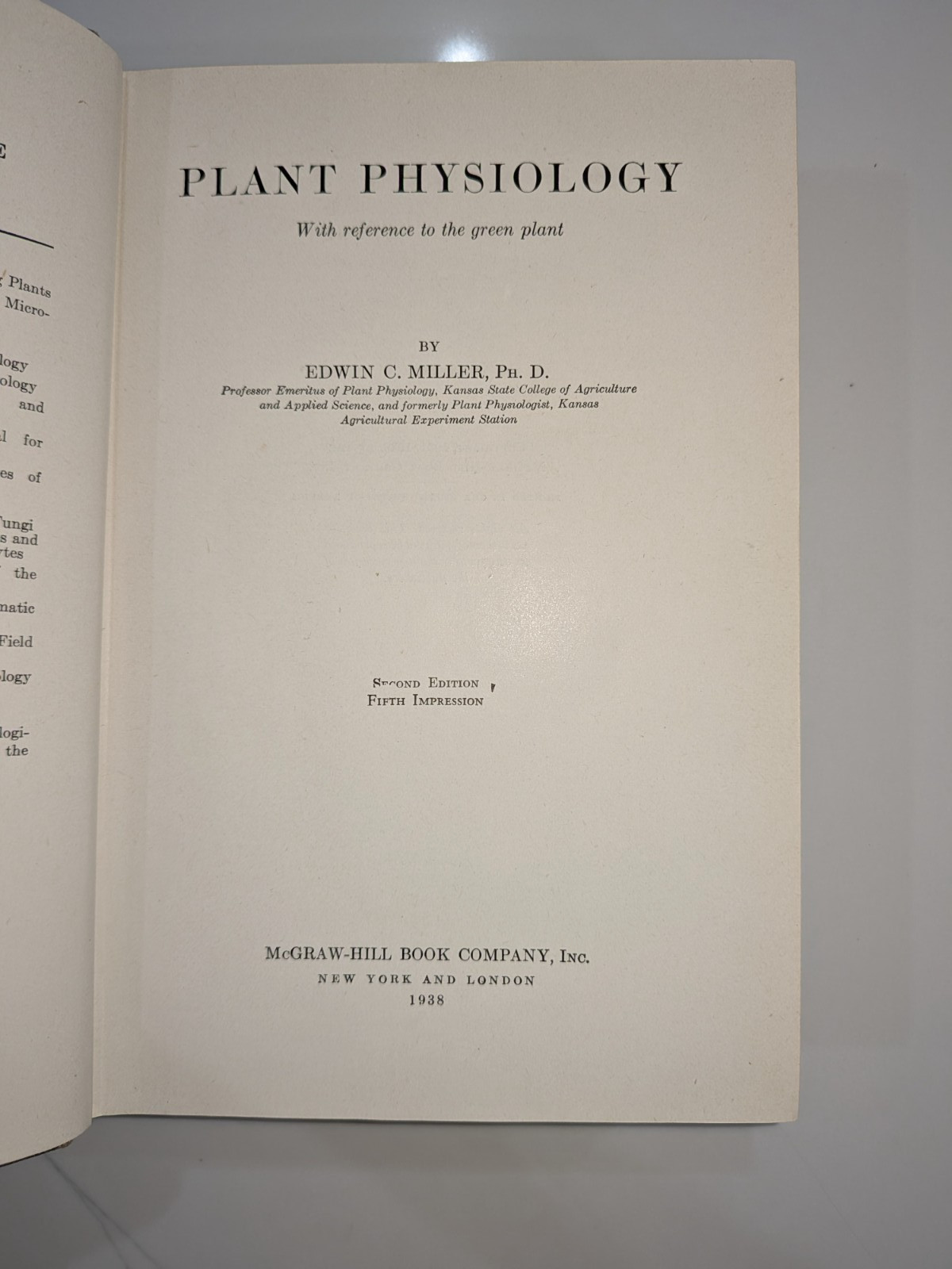 Plant Physiology | Edwin C. Miller | 1938 2nd Edition | McGraw-Hill Vintage
