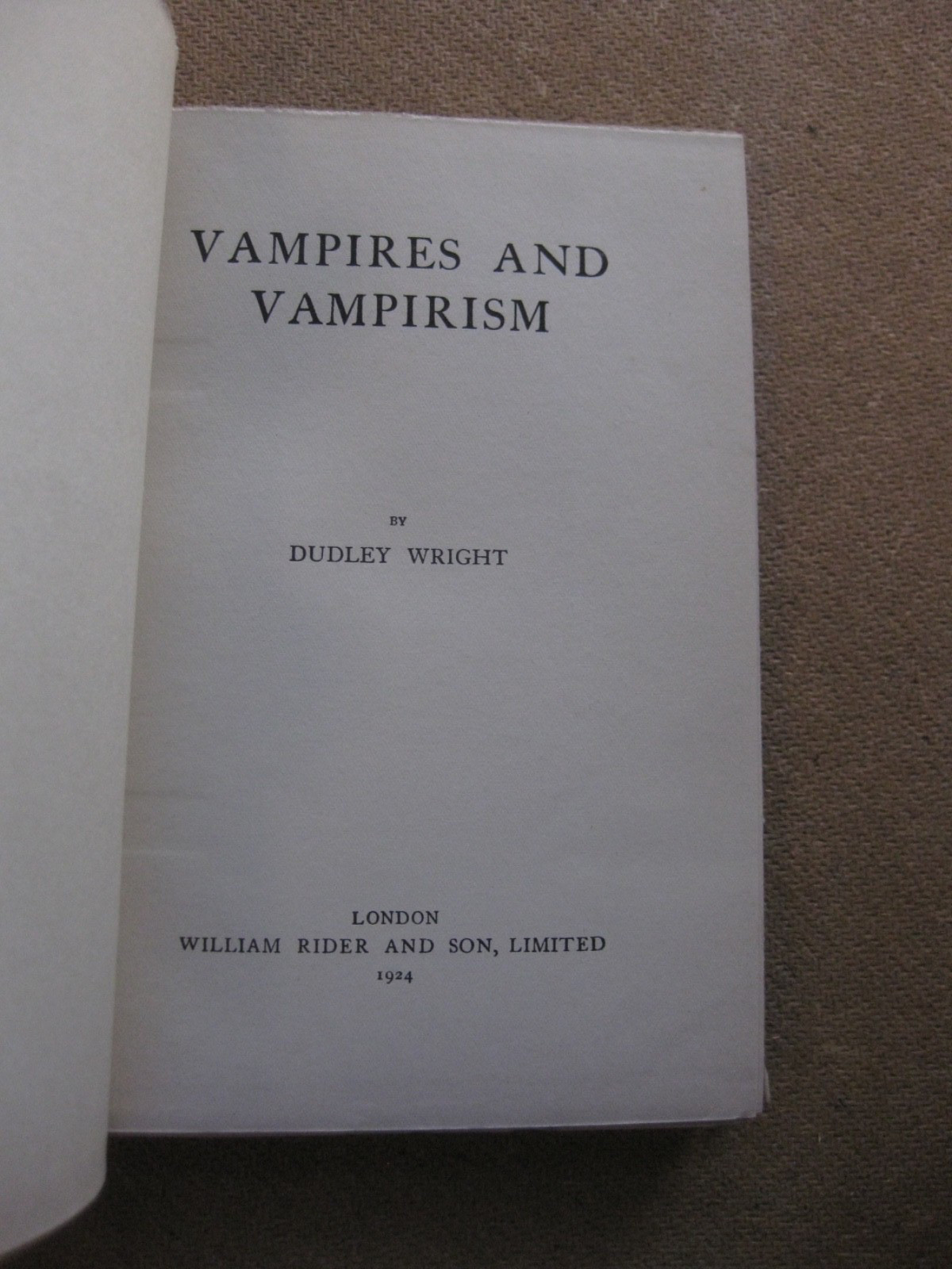 VAMPIRES & VAMPIRISM – 1st/2nd HC 1924 – occult – NF