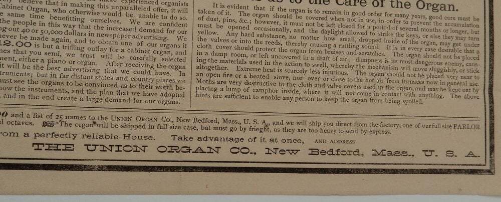 Union Organ Co / UNPARALLELED OFFER | FOR 30 DAYS ONLY | If you have 1st ed 1883
