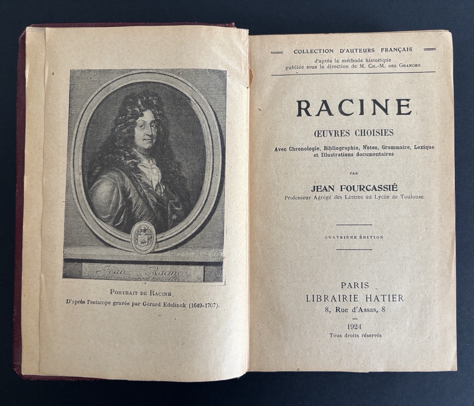 Antique French Book RACINE Oeuvres Choisies 1924 Paris Bookshelf Decor Staging