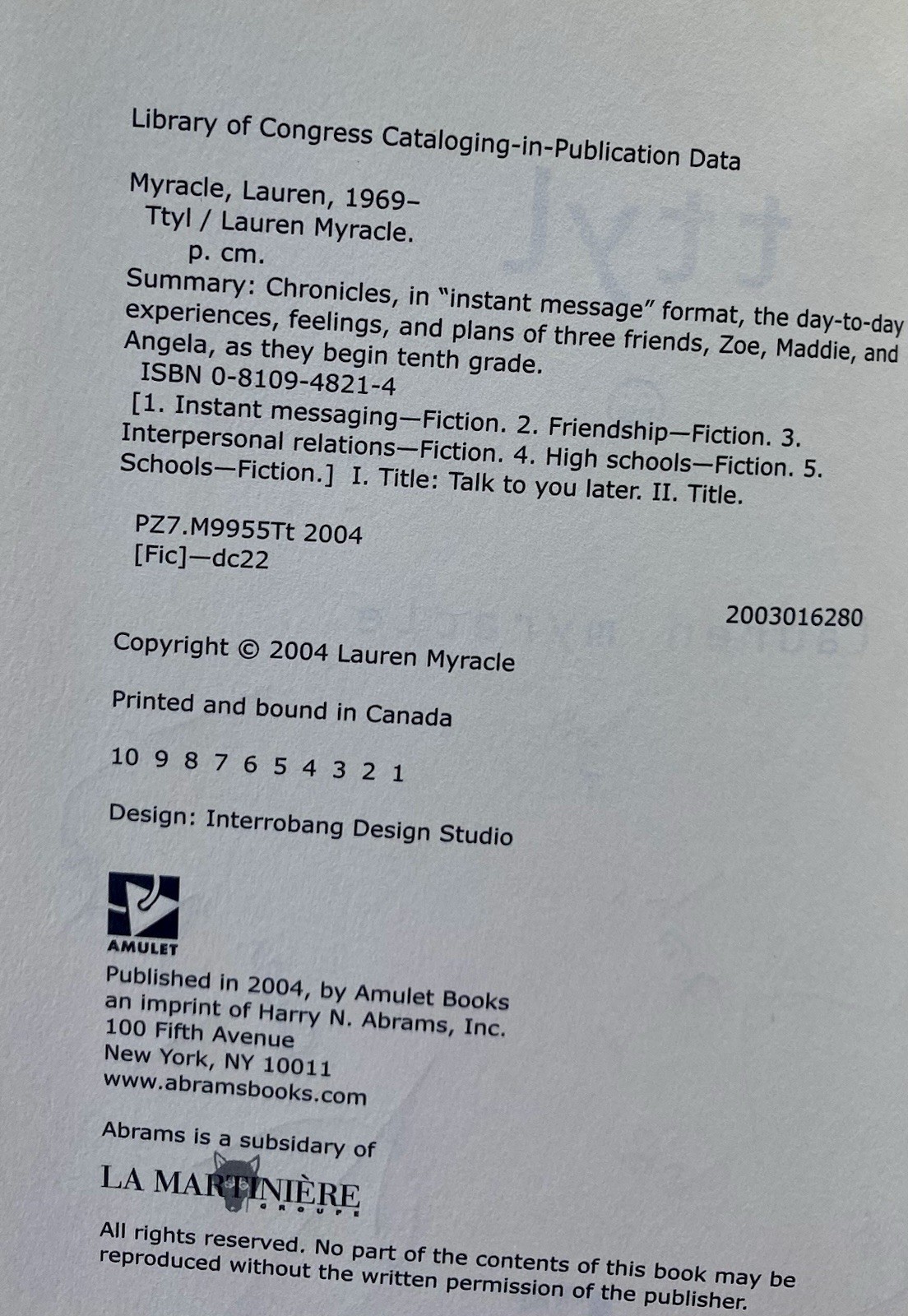 TTYL ~ Lauren Miracle ~ SIGNED Hardcover First Edition, First Printing