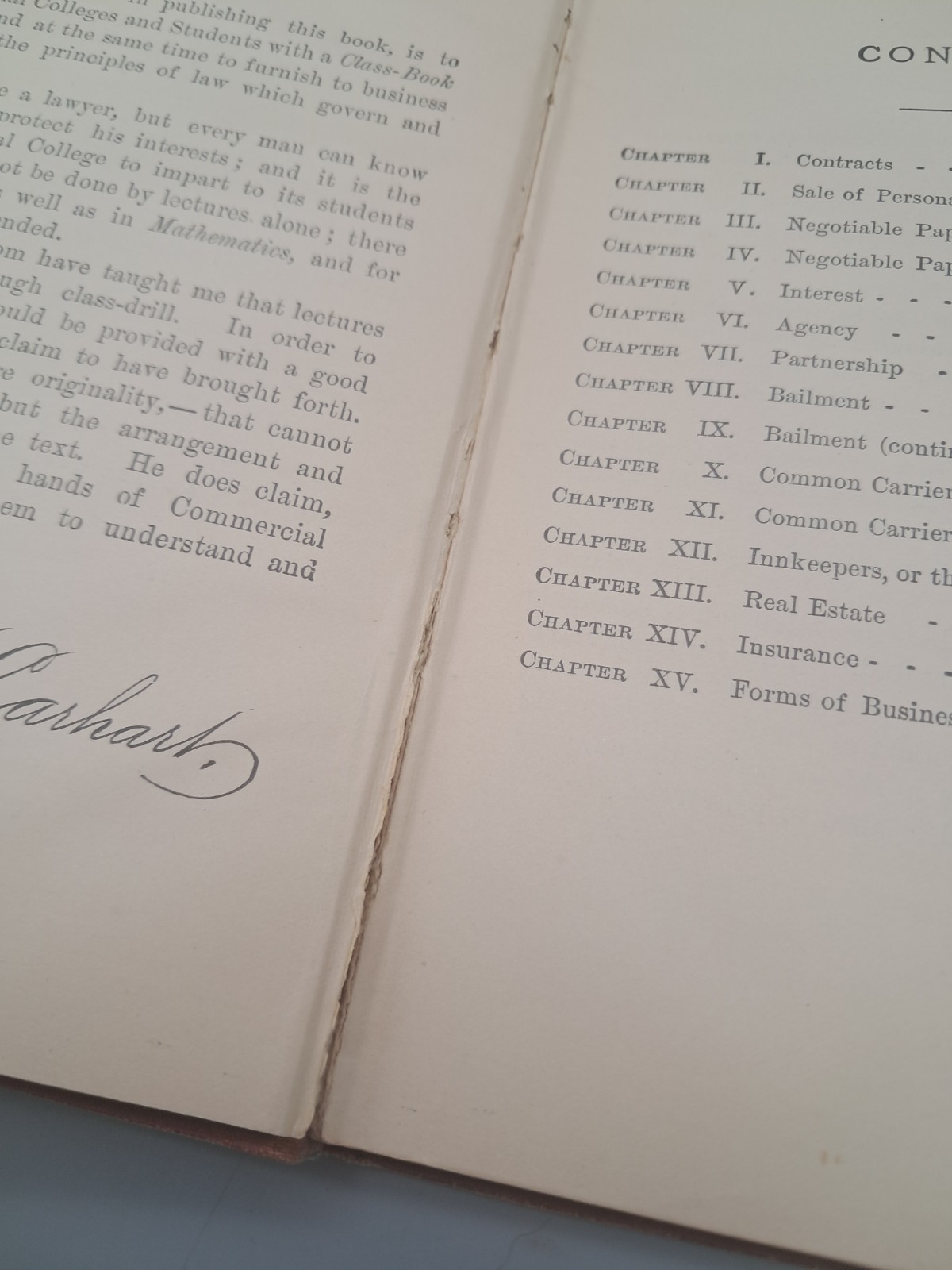 1890 CLASS BOOK OF COMMERCIAL LAW FOR THE SCHOOL AND COUTNING-ROOM C.E. Carhart