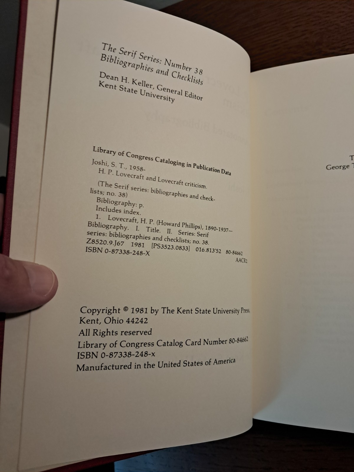 S T JOSHI / H P Lovecraft and Lovecraft Criticism An Annotated Bibliography