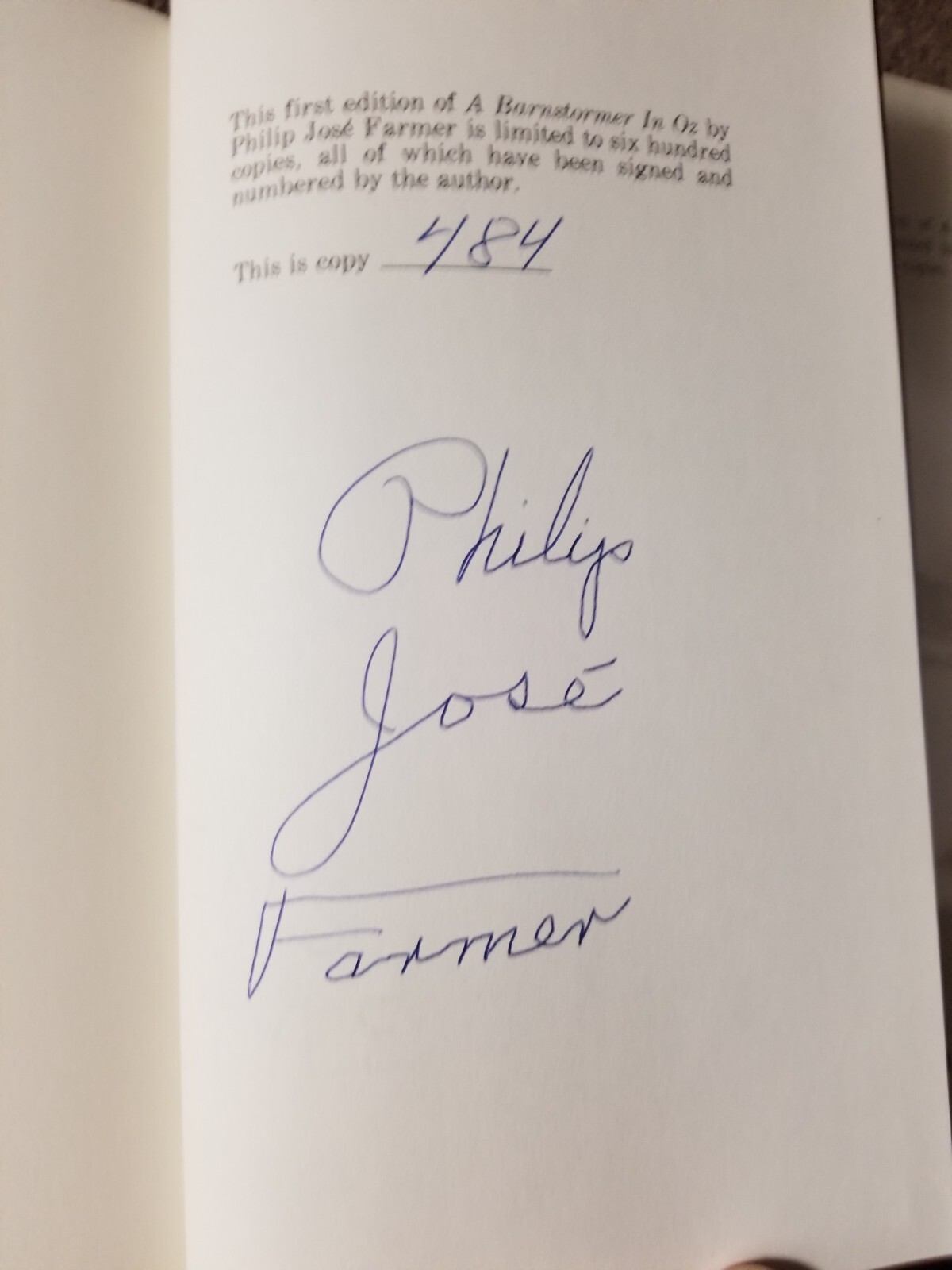 SIGNED A BARNSTORMER in OZ Philip Jose Farmer Limited Ed ~w/Slipcase~ HBw/DJ 484