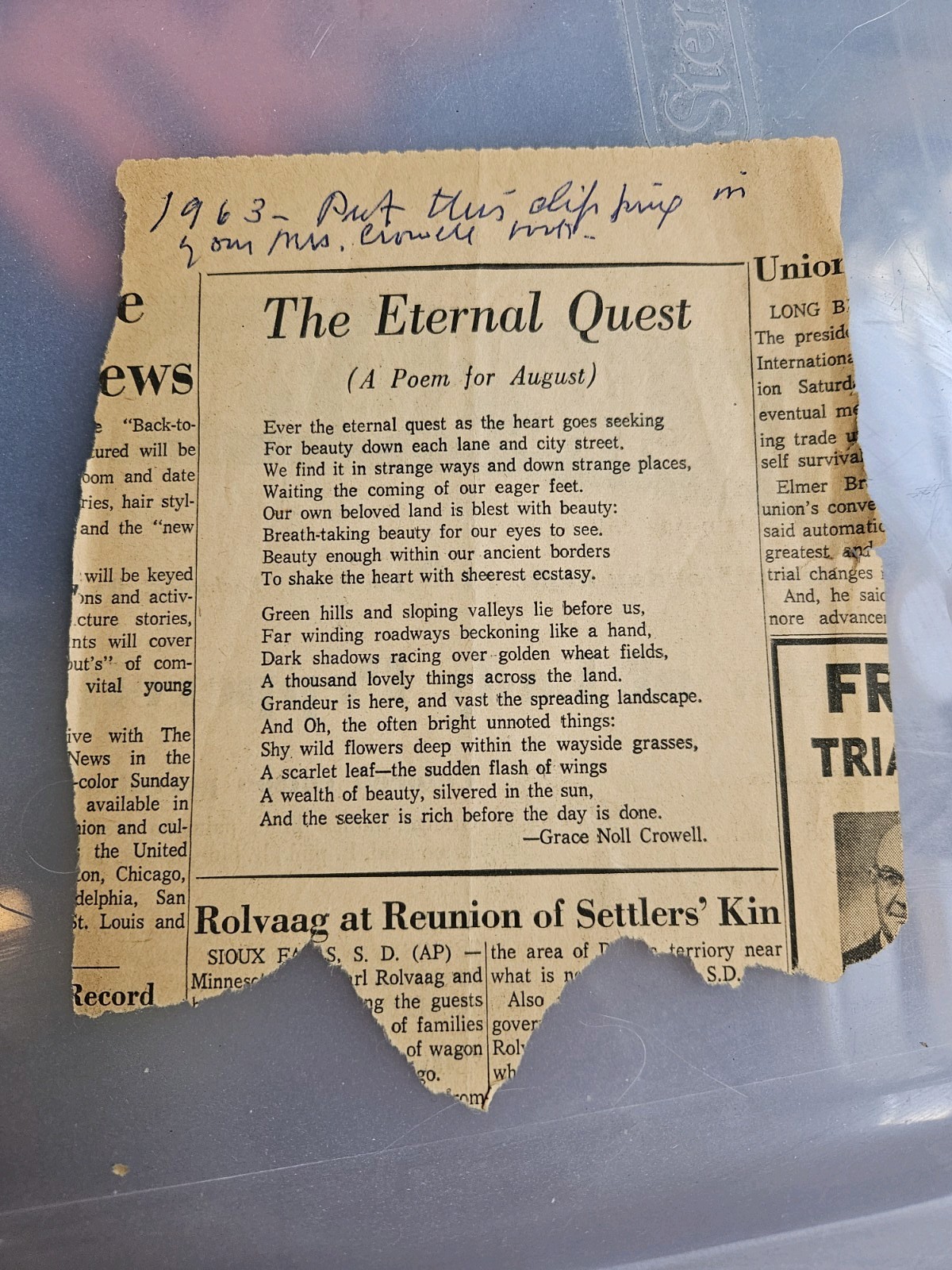Two Autographed Poetry Books And Newspaper Clippings Of Grace Noll Crowell