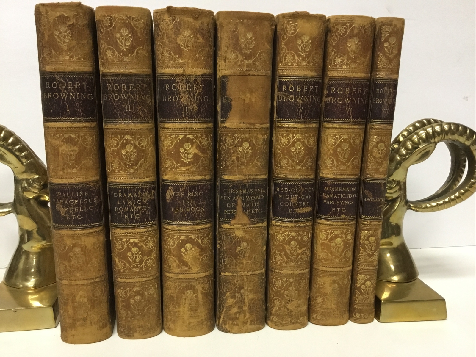 Robert Browning 1890 6 Volume Set + 7th Asolando Quarter Leather