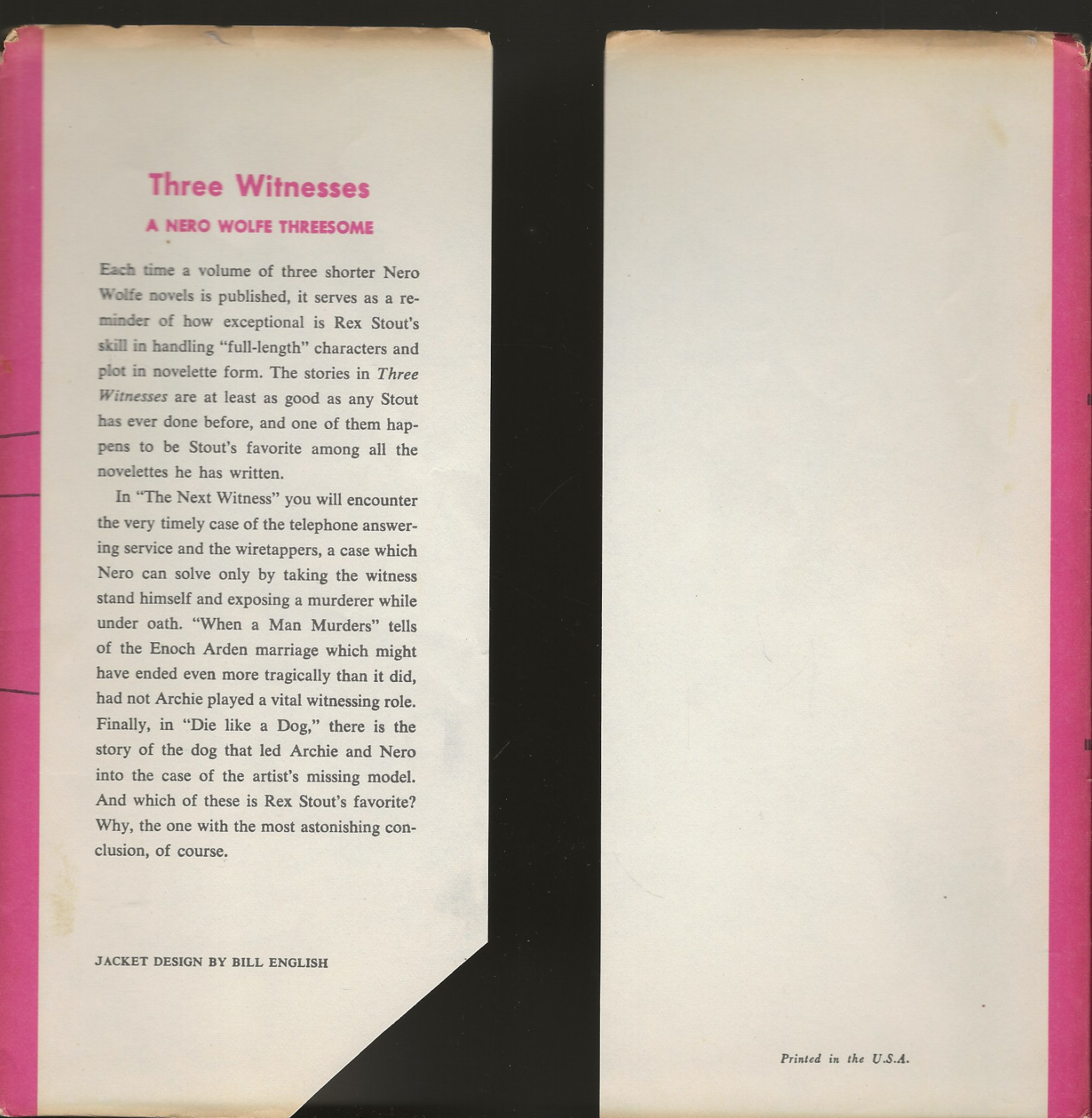 Three Witnesses Rex Stout 1956 Nero Wolfe Vintage Hardcover Mysteries Good-