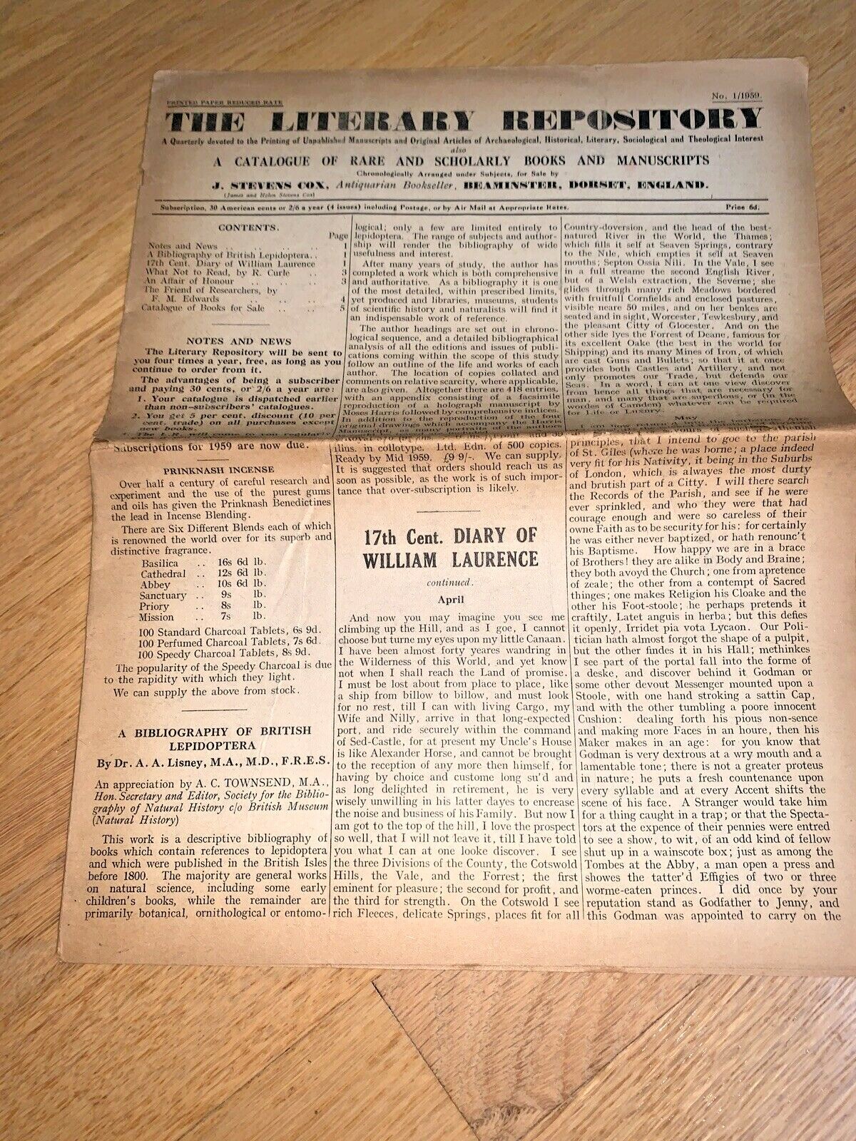 3-1959-1960 Issues THE LITERARY REPOSITORY – CATALOGUE-Rare Books & Manuscripts