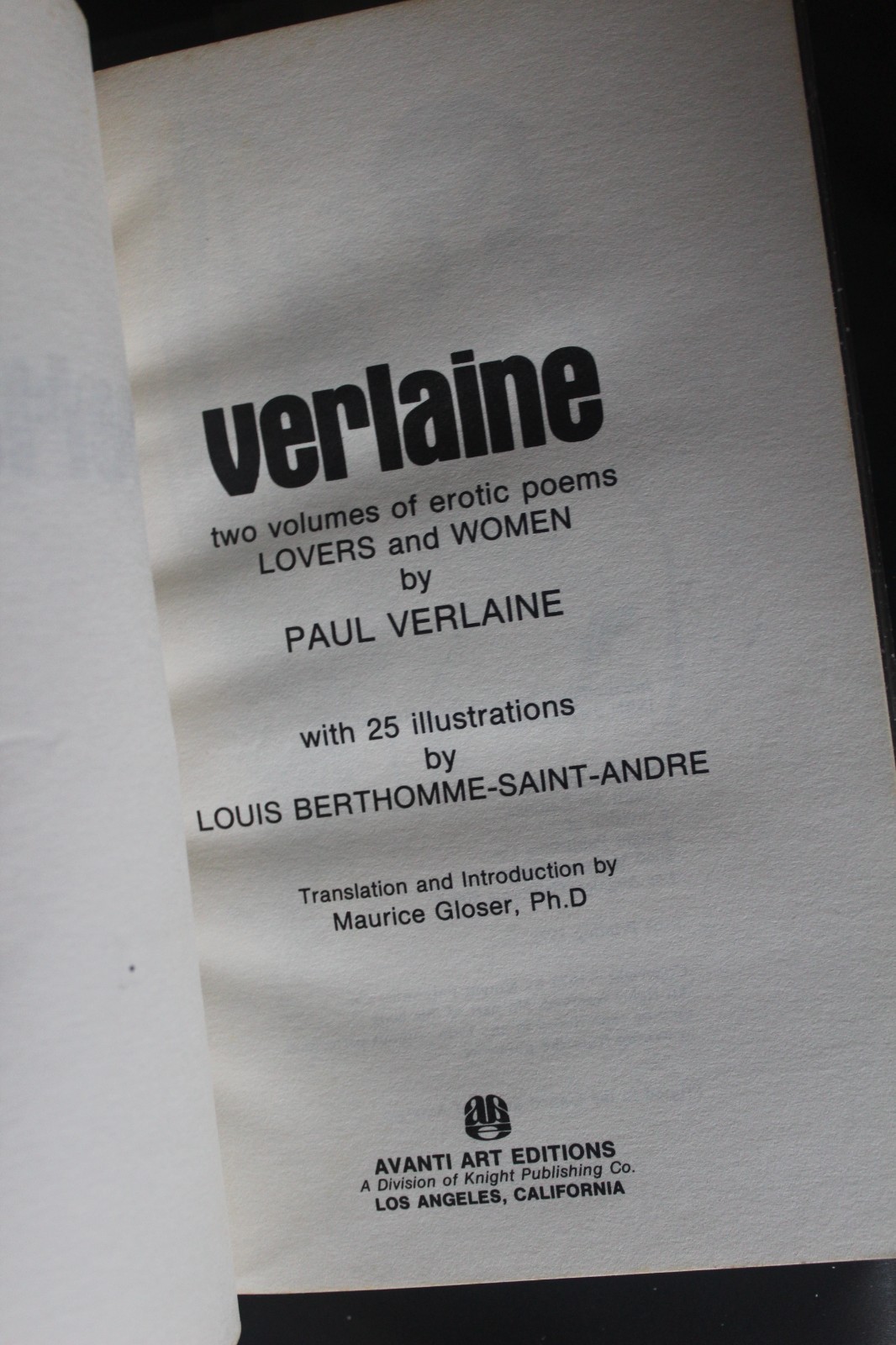 Verlaine Erotic Poems Lovers and Women 1972 Avanti Art First Print Paper Back VG