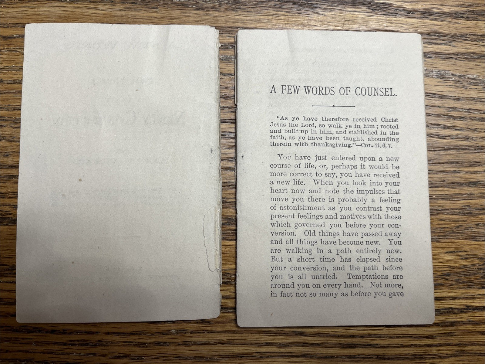 Antique Religious Booklet A Few Words of Counsel to the Newly Converted 1884