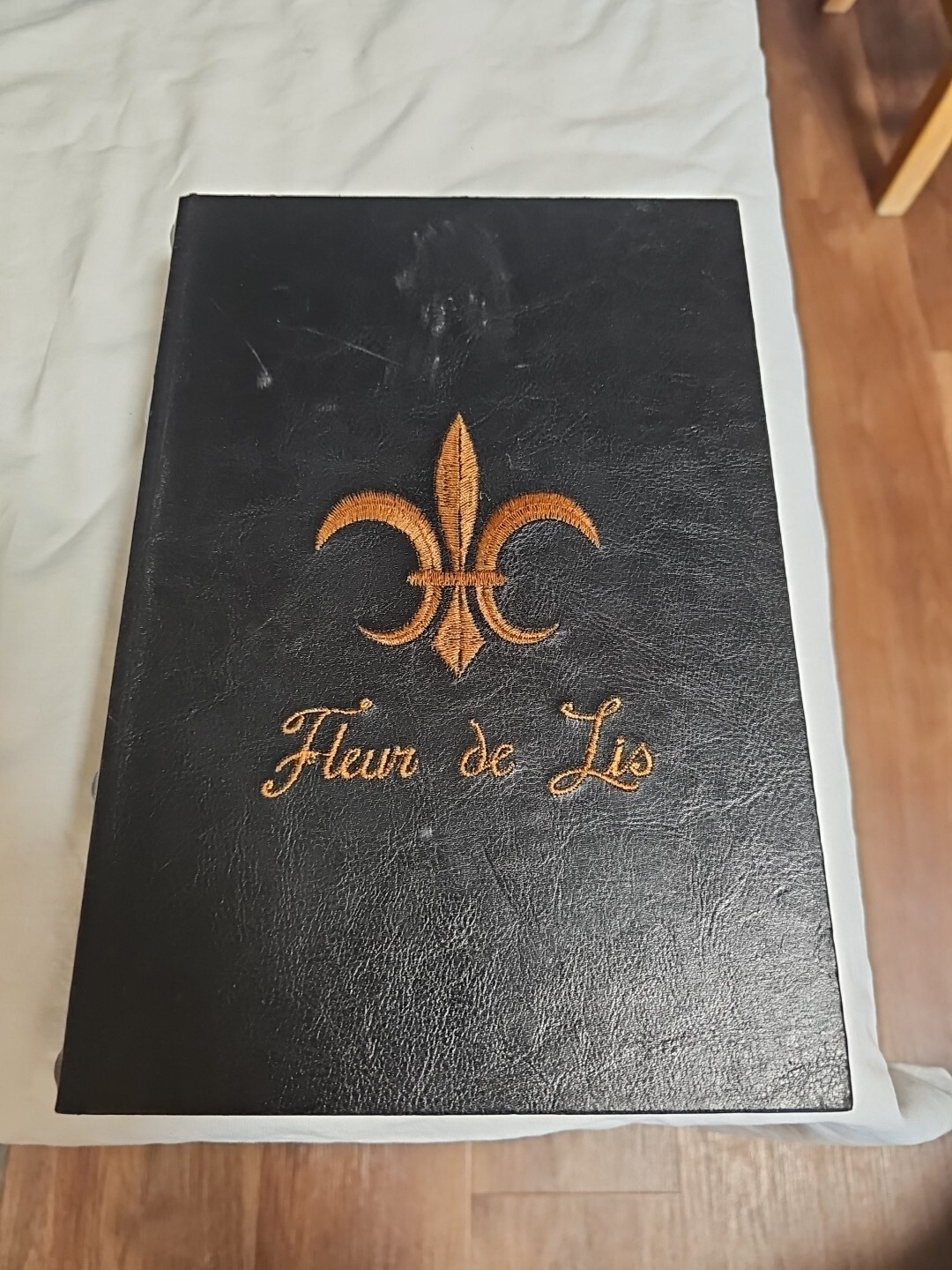 Fleur De Lis Secret Stash, Leather & Embossed Faux Book Box, Black & Gold.