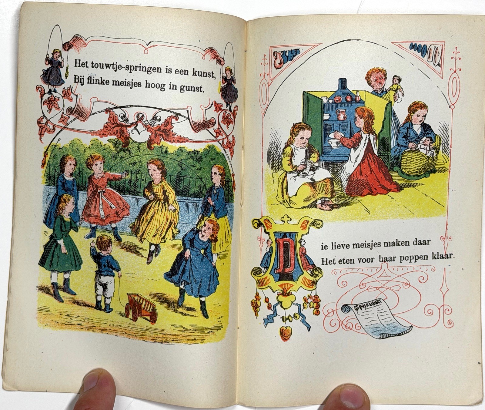 1860 JONGENS MEISJES SPELEN DUTCH CHILDRENS COLOR LITHO BOOKLET LEIDEN NOOTHOVEN
