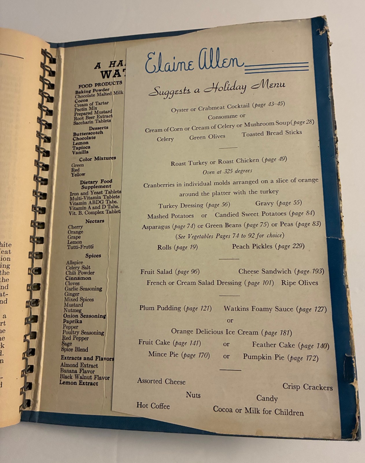 Vtg 1943 WATKINS Cook Book 4th Edition Hardcover Dust Cover