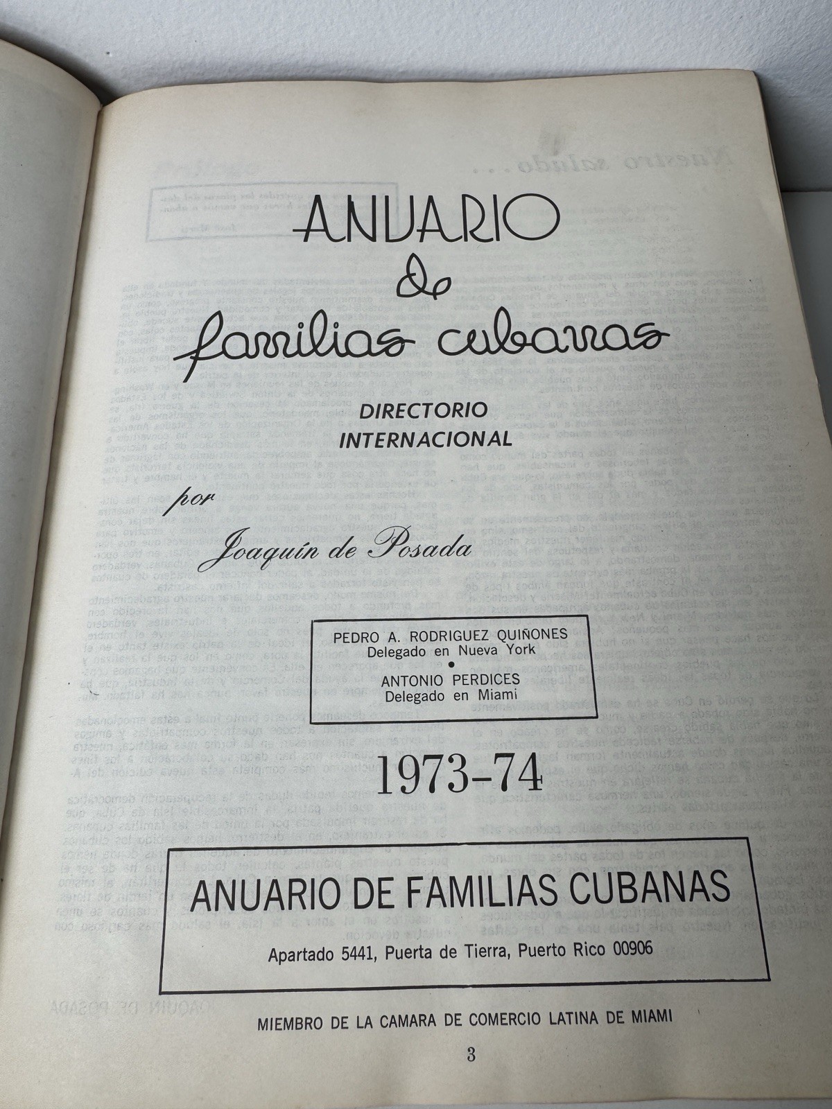 Vintage Cuban Families Annuary Book 1973-1974 Printed In Puerto Rico / Rare HTF